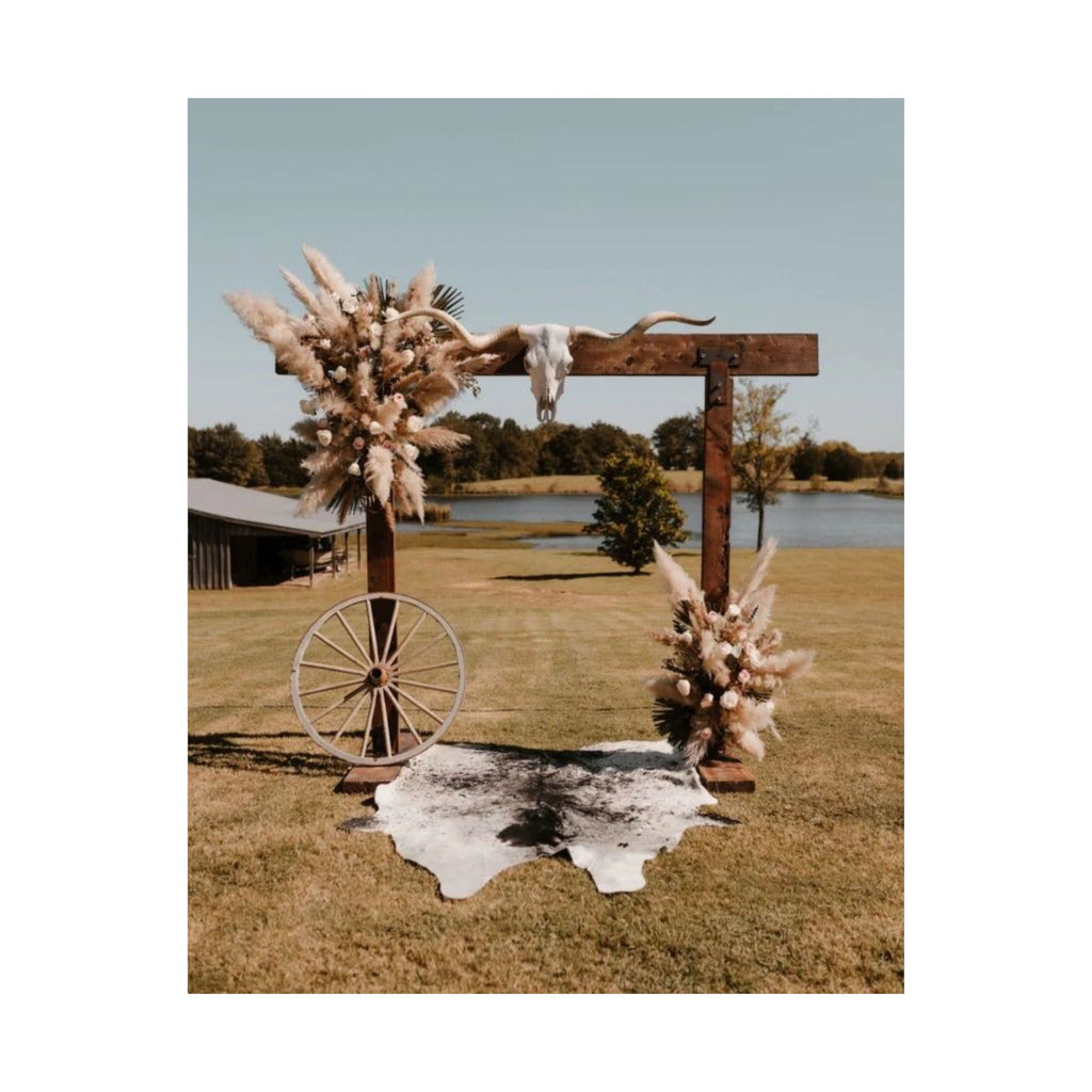 Western Ranch Wedding Arch Poster — Boho Cow Skull & Pampas Grass Matte Vertical Print